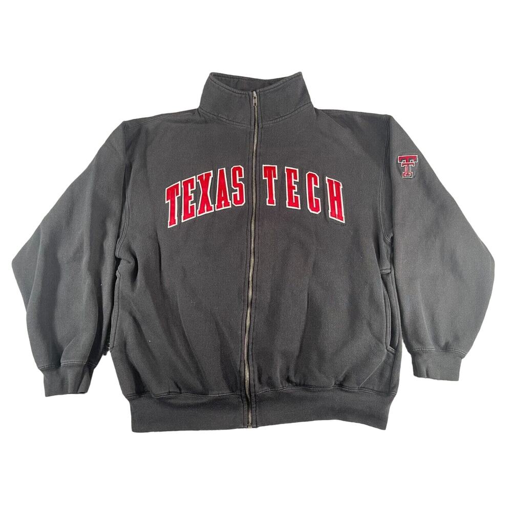 Texas Tech Red Raiders Sweater Mens Medium Black Full Zip Mock Neck Oarsman 913